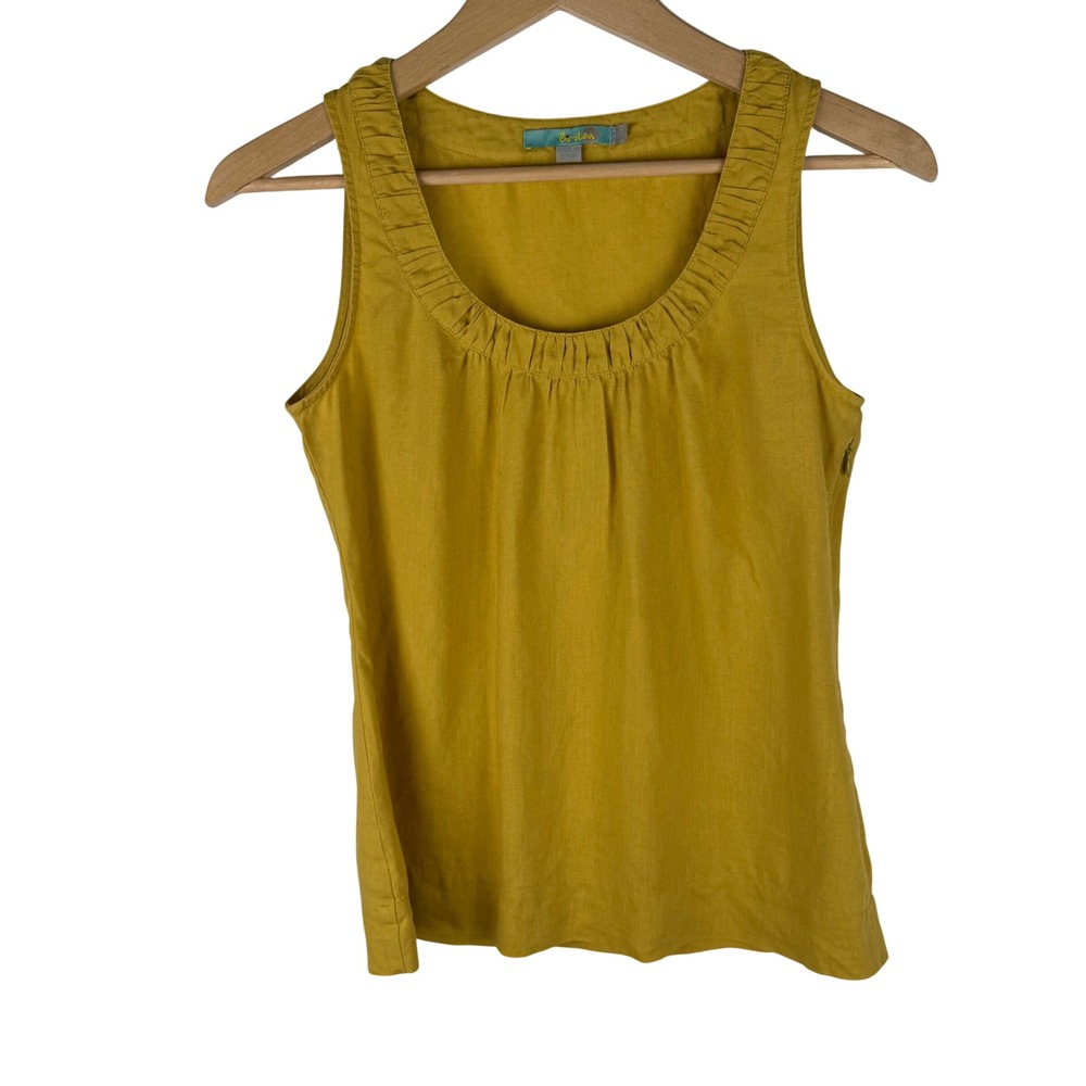 Boden Mustard Yellow Sleeveless Scoop Neck Linen Tank